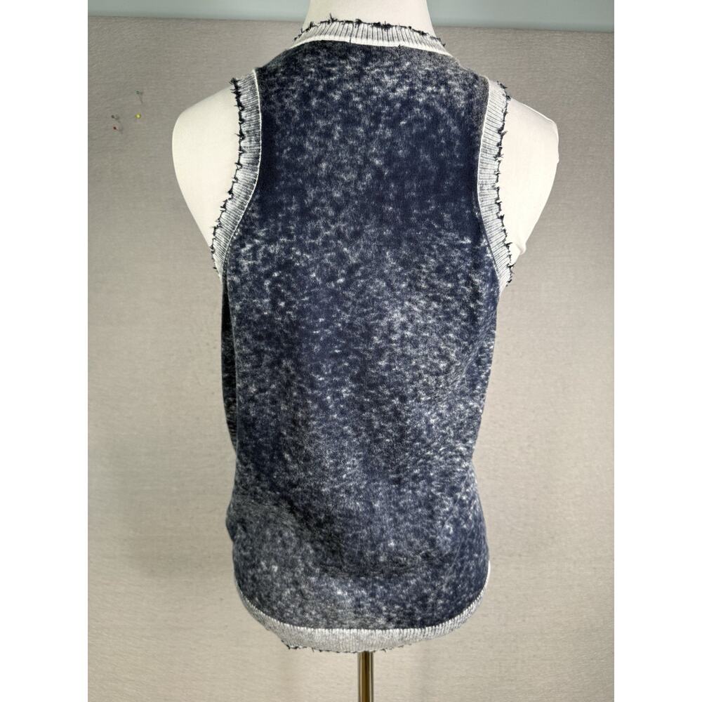 Minnie Rose Cotton Cashmere Frayed Tank Top Women's M Blue Grunge Distressed - Picture 3 of 7